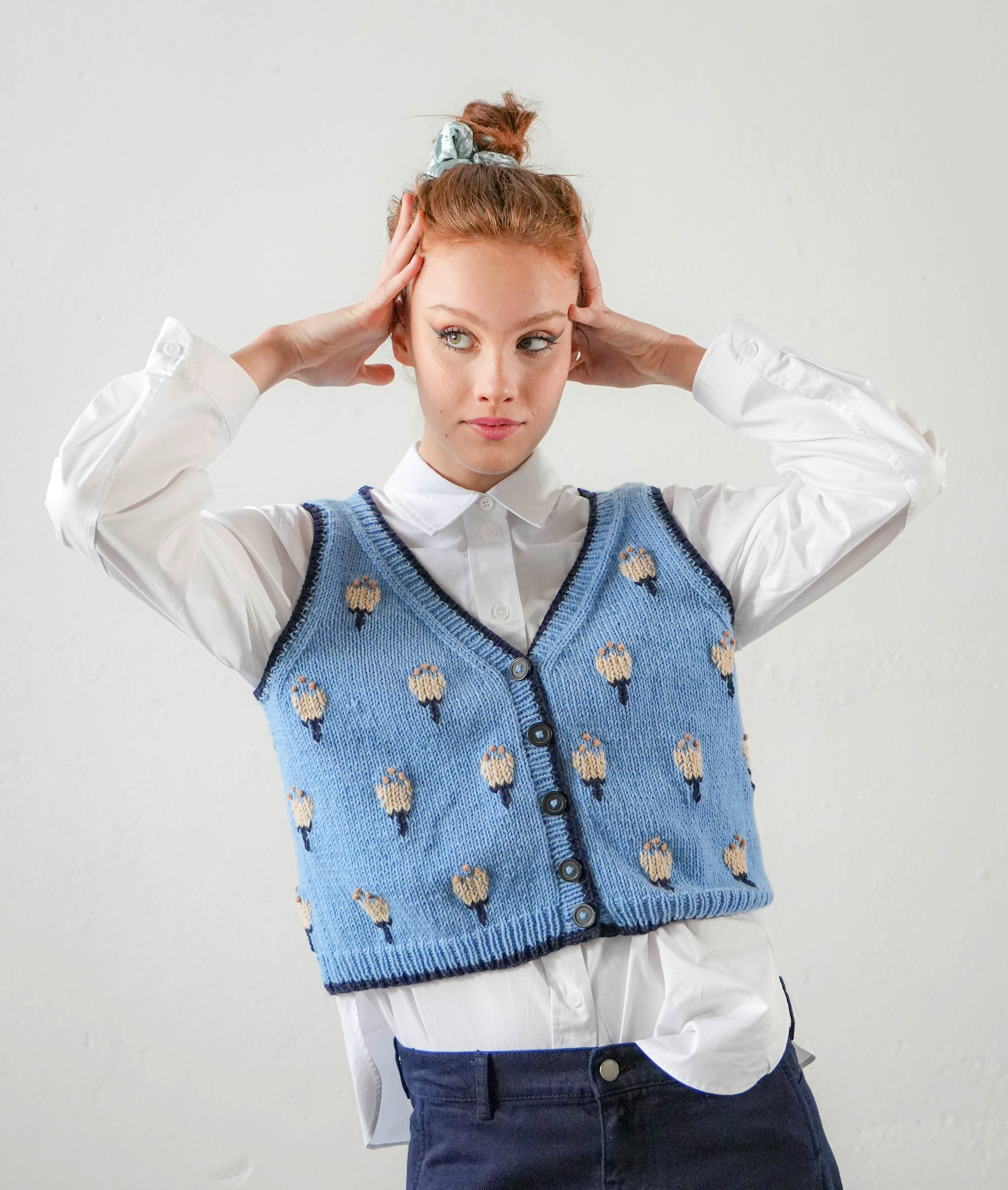 Linnea Vest Knitting Kit | Floral Recycled Cashmere Vest for 
