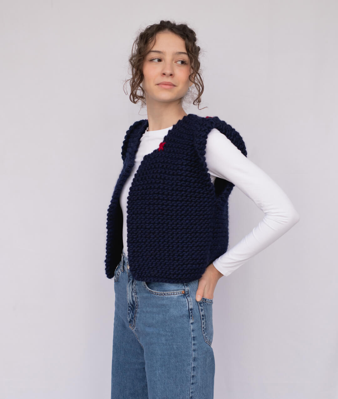 Izzy Vest – Beginner Knitting Kit in Cool Wool with Video Tutorial